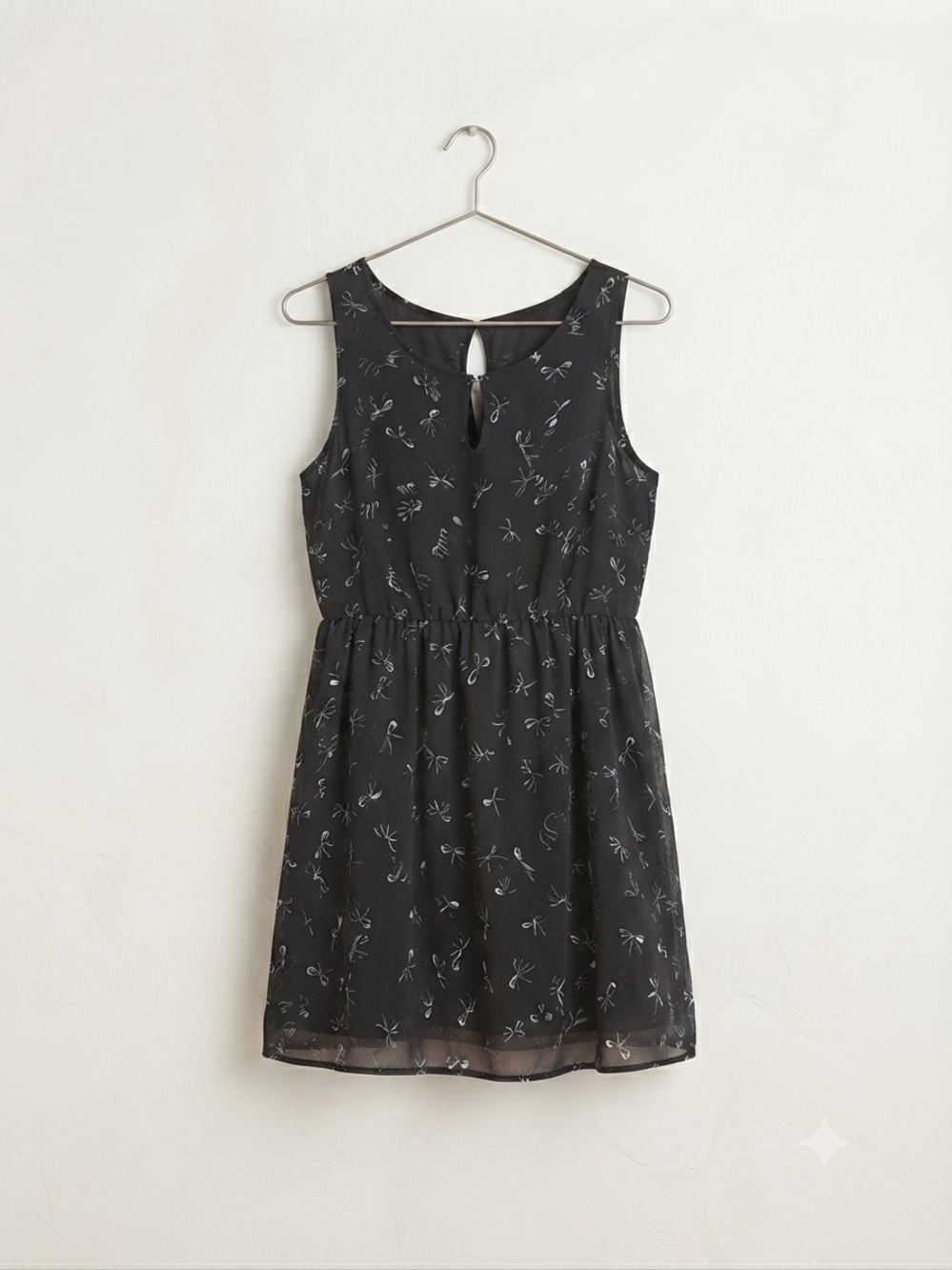 LC Lauren Conrad Black Floral Mini Chiffon Dress Coquette Princess